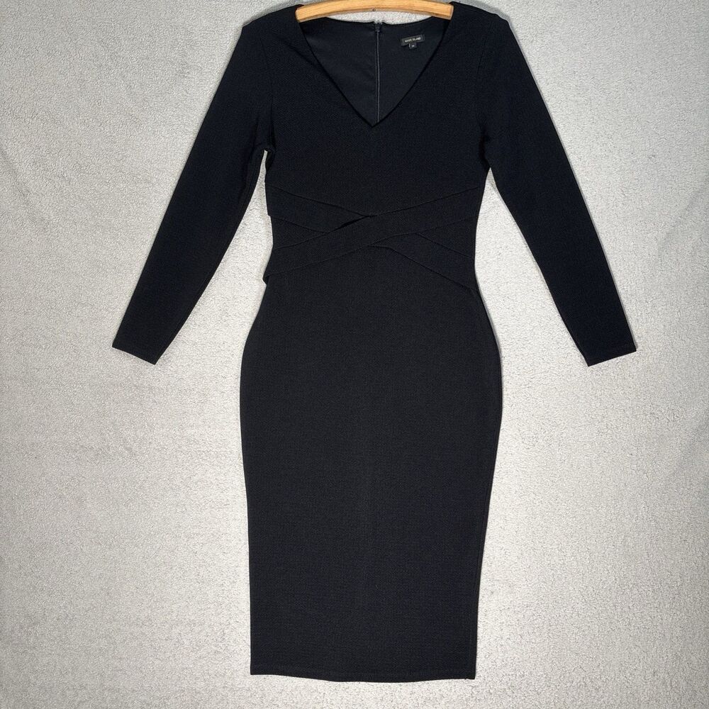 River Island Bandage Dress Womens UK 10 US 6 Black Knit Midi LBD Capsule Elegant